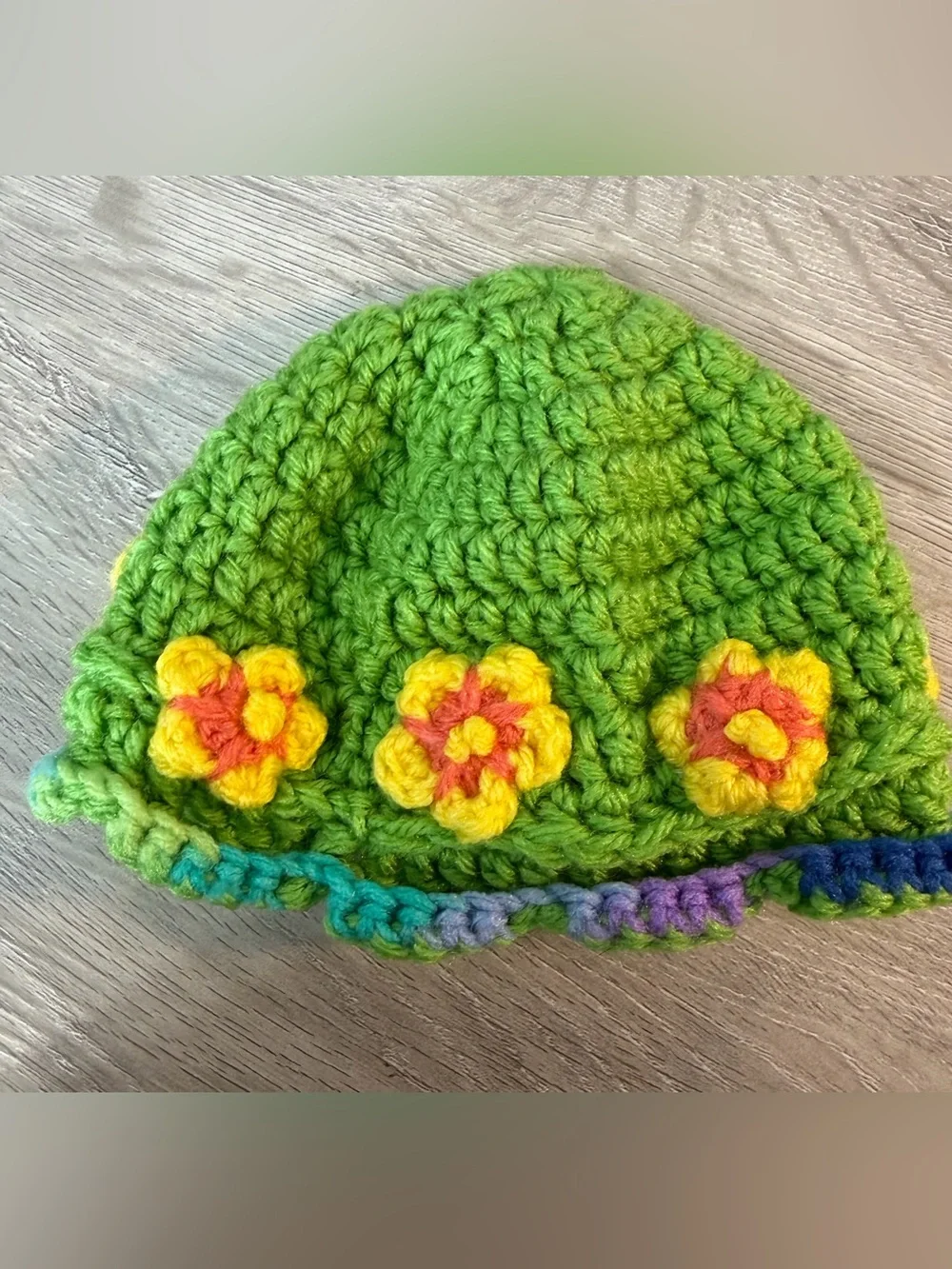 Bundle of 2 - Handmade Crochet Baby Hats Floral Colorful Cottagecore